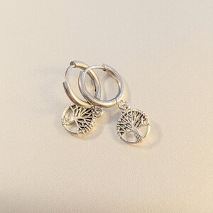 Tree of Life Hoop earrings, Silver - 10mm - - LadybugfeetDesigns -