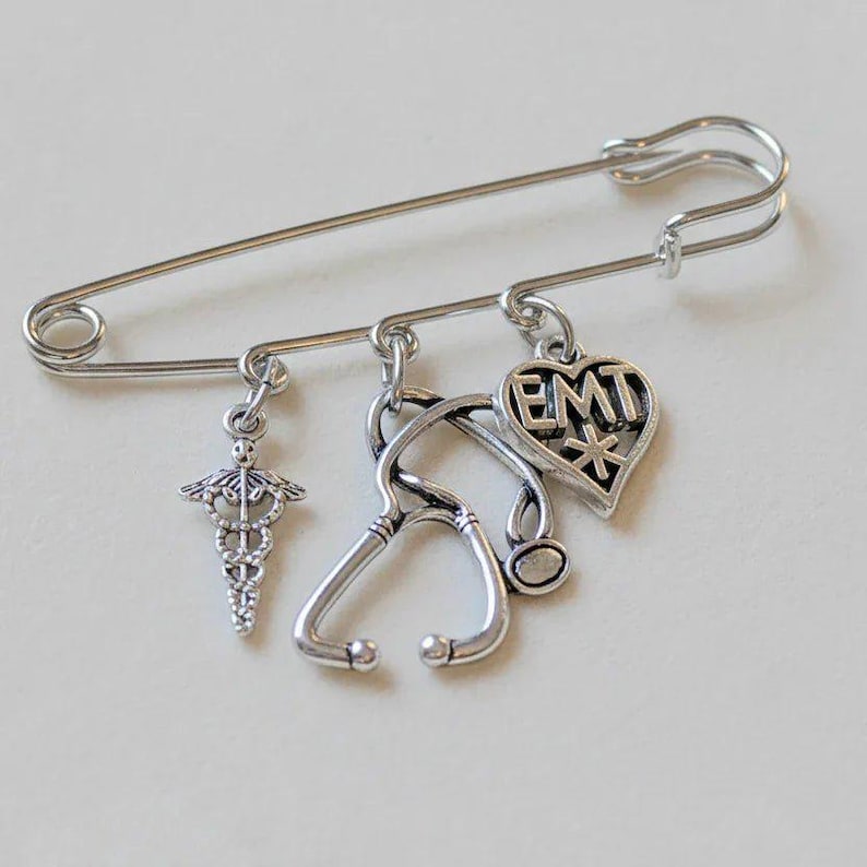 EMT - Emergency Medical Technician Safety Pin Brooch, Purse Charm - - LadybugfeetDesigns -