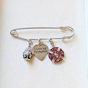 I Love My Firefighter Safety Pin Brooch, Purse Charm - - LadybugfeetDesigns -