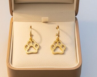 Dog Paw Hoop earrings, Gold - 16mm