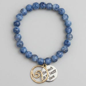 The Beach is my Happy Place Beaded Stretch Bracelet - - LadybugfeetDesigns -