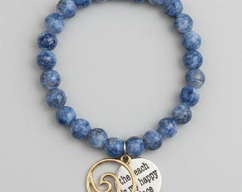 The Beach is my Happy Place Beaded Stretch Bracelet