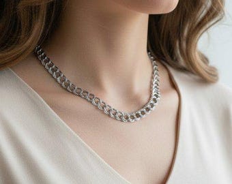 Strukturierte Doppel Oval Link Halskette, Silber - 18 Zoll