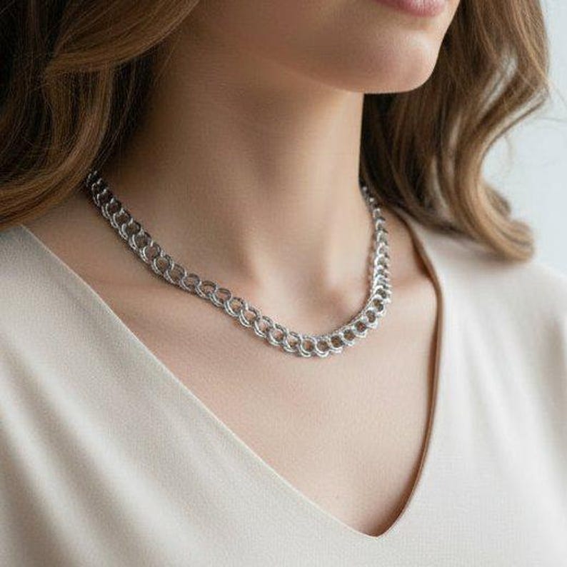 Textured Double Oval Link Necklace, Silver - 18 inch - - LadybugfeetDesigns -