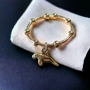 Sterling Silver Manatee Adjustable Charm Ring - - LadybugfeetDesigns -