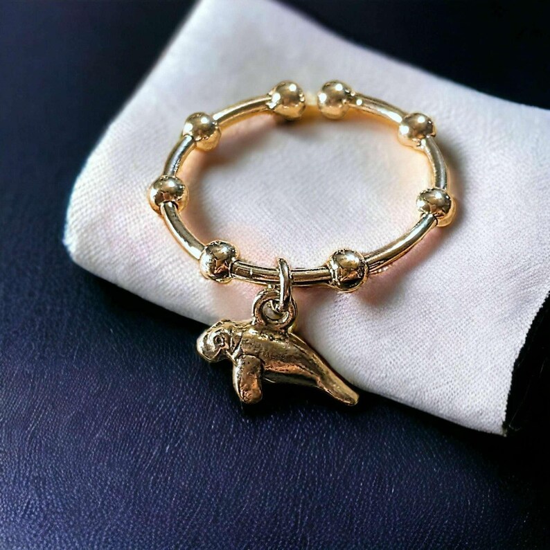 Sterling Silver Manatee Adjustable Charm Ring - - LadybugfeetDesigns -
