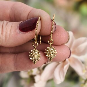 Hedgehog Dangle Hook Earrings, Gold or Silver - - LadybugfeetDesigns -