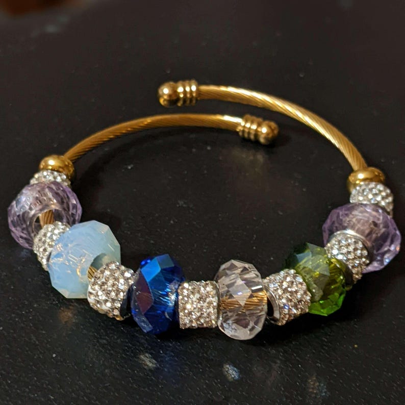 Mother's Bracelet - Birthstone Euro Cuff Wrap Bracelet, Silver/Gold - - LadybugfeetDesigns -