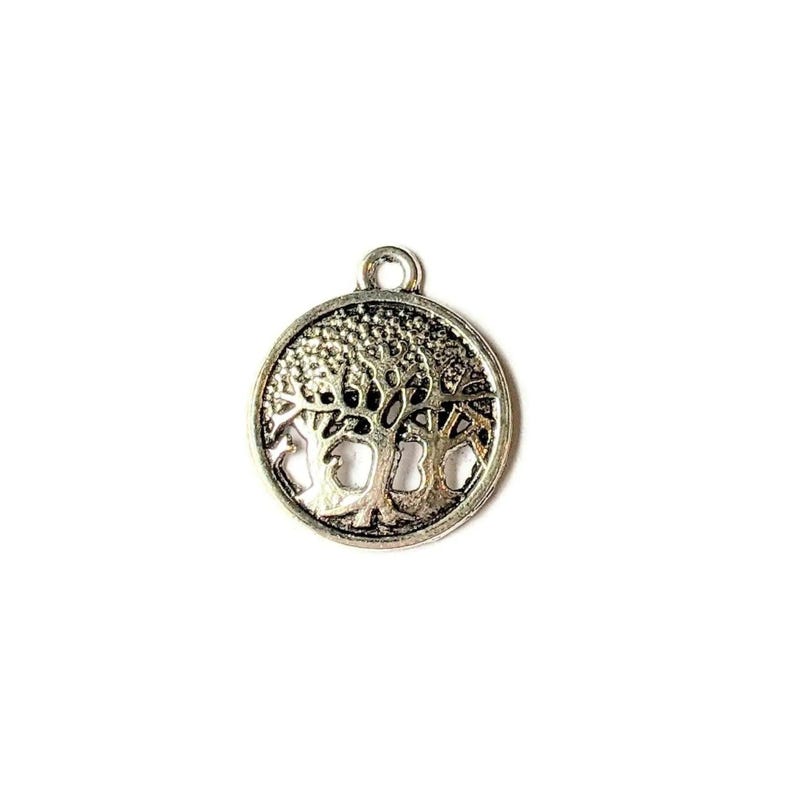 Silver Forest of Life Disc Charm - - LadybugfeetDesigns -
