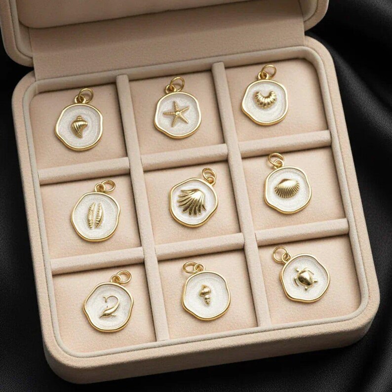 Beach Lover Enamel Charm Box - 9 pc., Gold - - LadybugfeetDesigns -
