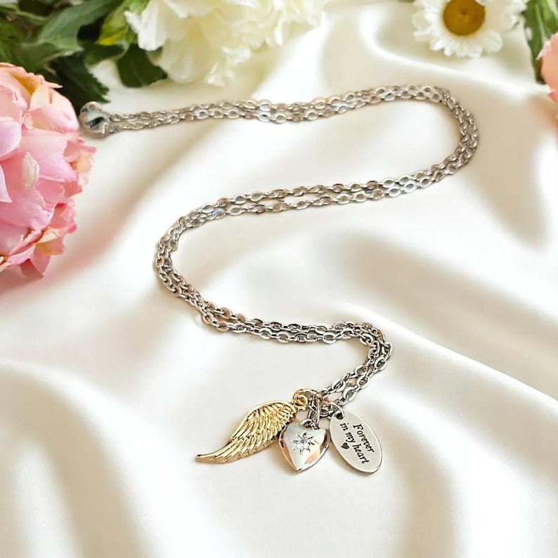 Forever in my Heart Memory necklace, Silver - 20 inch - - LadybugfeetDesigns -
