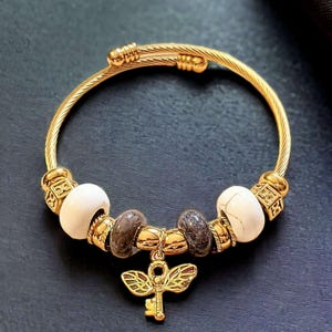 Winged Key Euro Cuff Wrap Bracelet, Gold - - LadybugfeetDesigns -