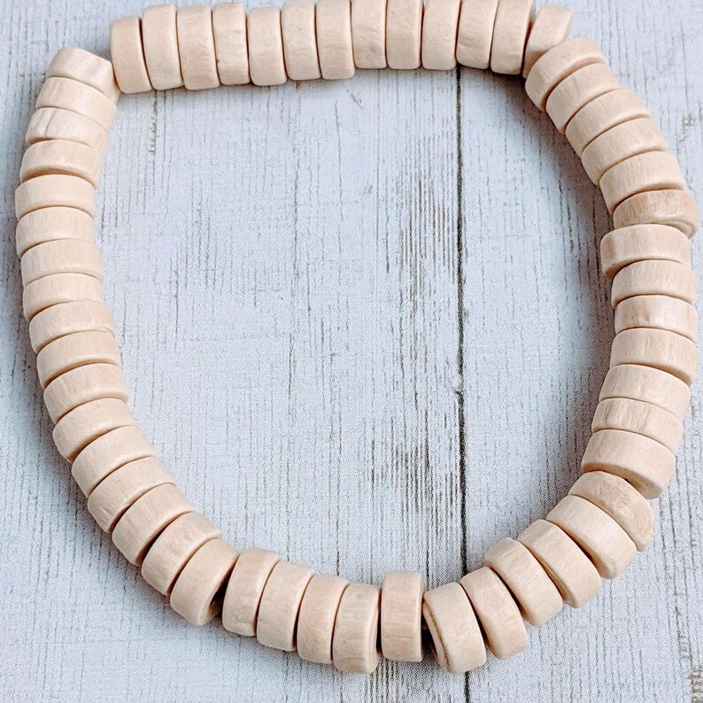 Ivory Heishi Wood Bead Stretch bracelet - Unisex - - LadybugfeetDesigns -