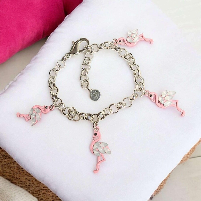 Flamingo Charm Bracelet III - - LadybugfeetDesigns -