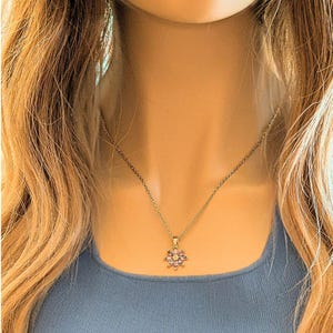 Purple CZ Flower necklace, Gold - 20 inch - - LadybugfeetDesigns -
