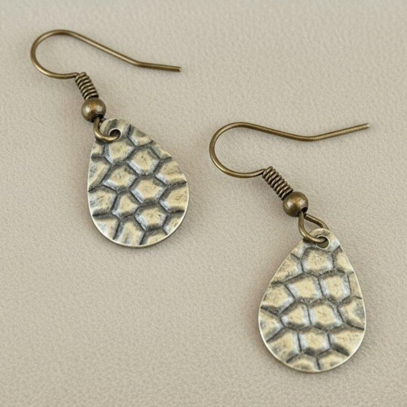 Antique Bronze Crocodile Tears Earrings - - LadybugfeetDesigns -