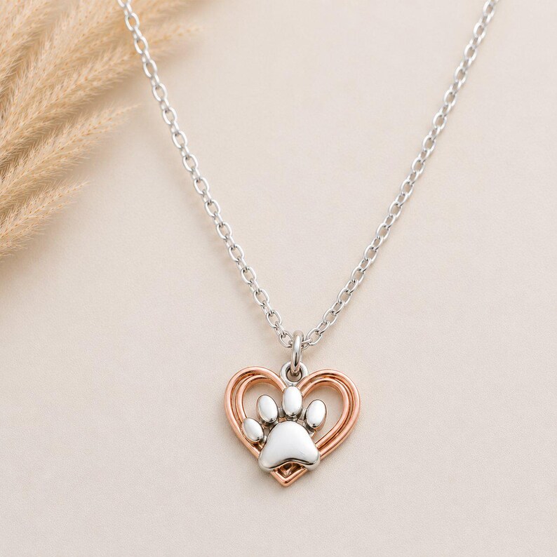 Rustic Paw Print Necklace, 20 inches - Silver - - LadybugfeetDesigns -