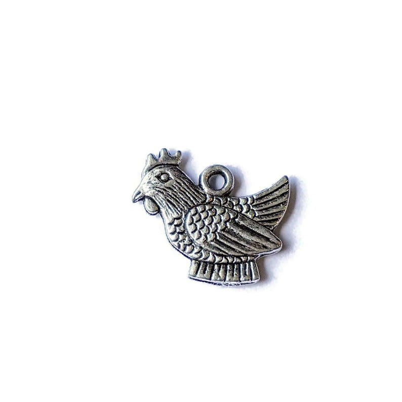 Silver Chicken Charm - - LadybugfeetDesigns -
