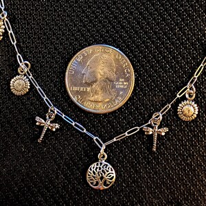 Nature Lover Multi Charm Link Necklace, .925 Sterling Silver - 20 inch - - LadybugfeetDesigns -