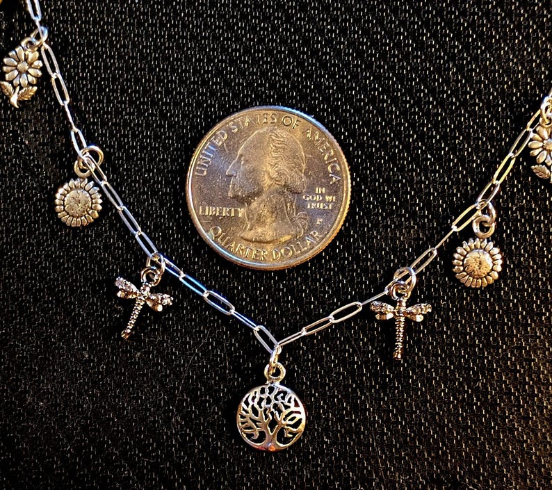 Nature Lover Multi Charm Link Necklace, .925 Sterling Silver - 20 inch - - LadybugfeetDesigns -
