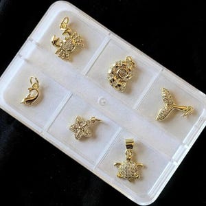 Ocean Lover CZ Mini Charm Box - 6 pc., Gold - - LadybugfeetDesigns -