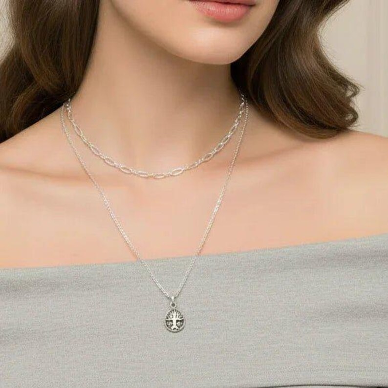 Tree of Life Necklace Set, Silver - - LadybugfeetDesigns -