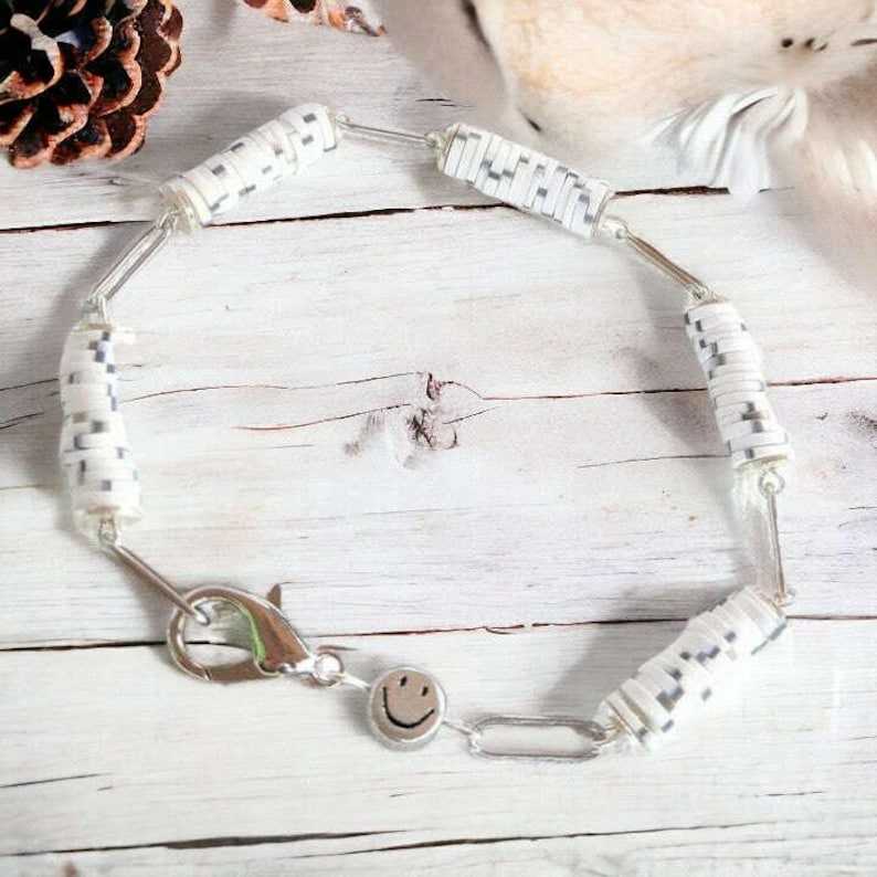 Salt & Pepper Smiley Stainless Steel Paperclip Chain Bracelet - - LadybugfeetDesigns -