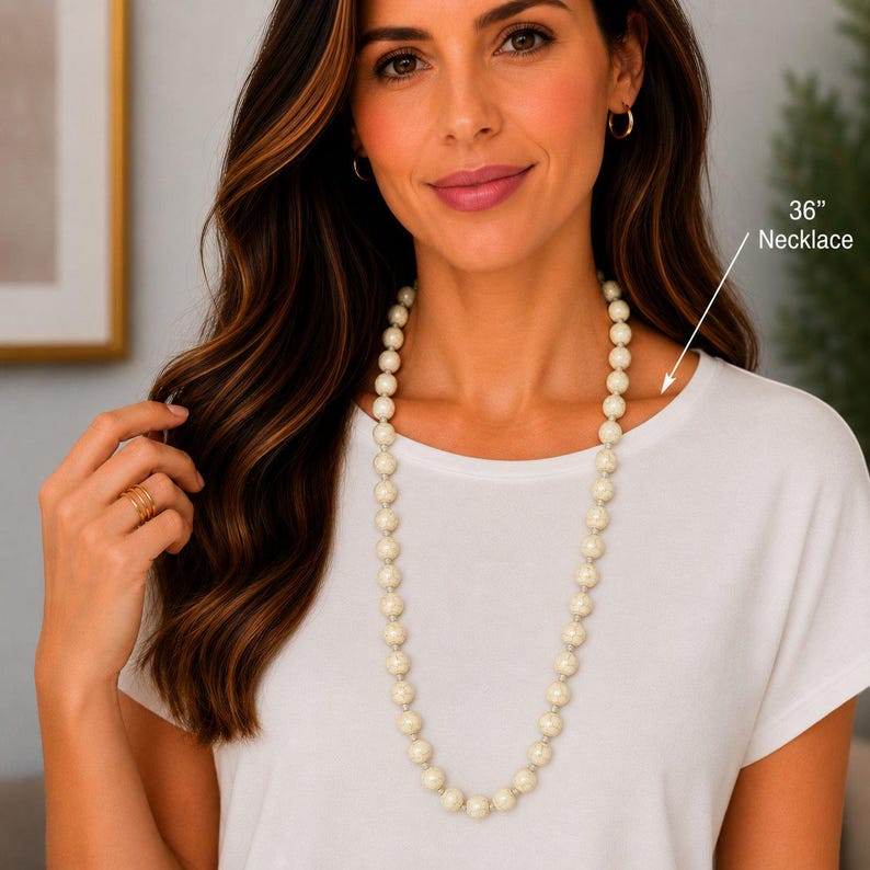 Howlite Semi-Precious Gemstone Necklace- 36 inch - - LadybugfeetDesigns -