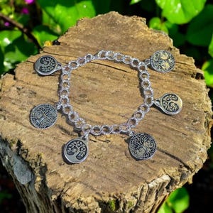Silver Tree of Life Charm Bracelet - - LadybugfeetDesigns -