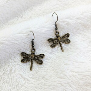 Dragonfly hook earrings, Antique Bronze - - LadybugfeetDesigns -