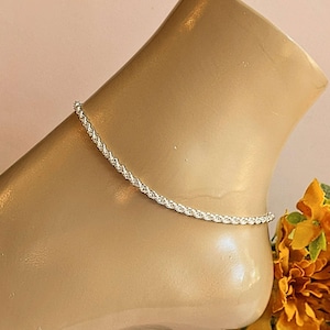 Silver Rope Chain Anklet - - LadybugfeetDesigns -