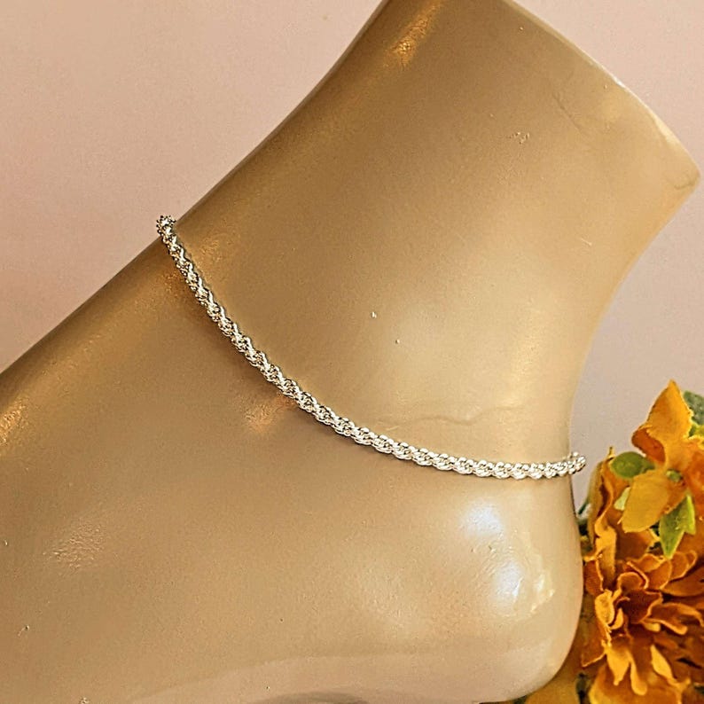 Silver Rope Chain Anklet - - LadybugfeetDesigns -