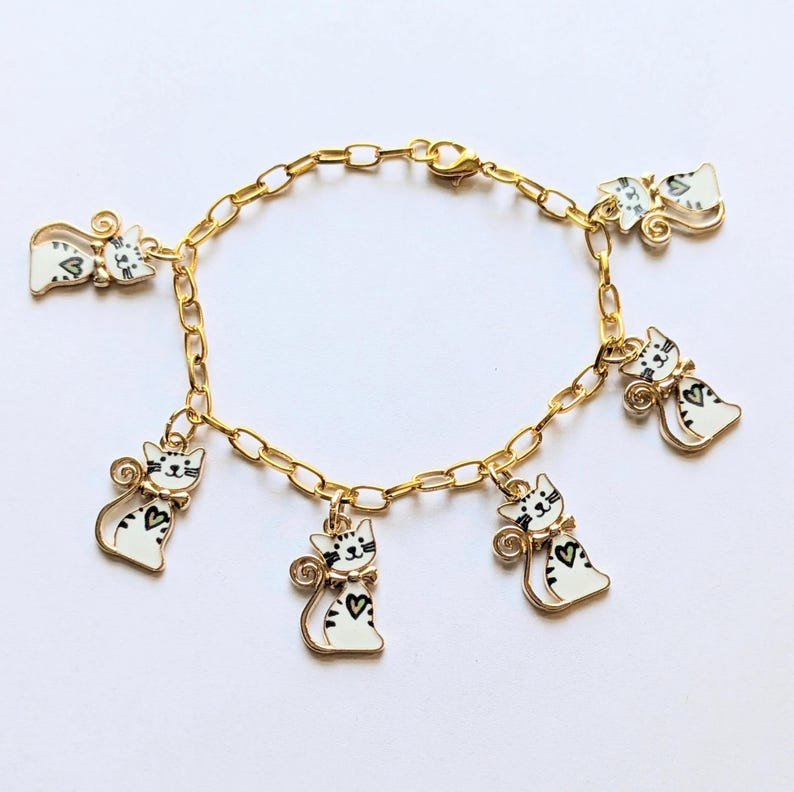 Kitty Cat Charm Bracelet, Gold-Tone - - LadybugfeetDesigns -