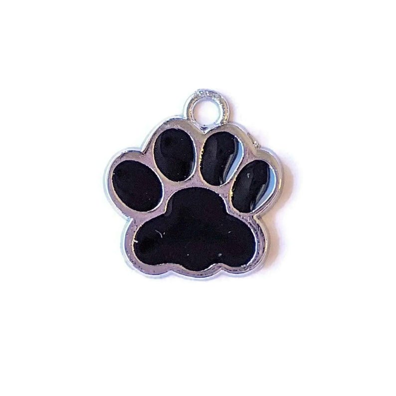 Black Enamel Dog/Cat Paw Print Charm - - LadybugfeetDesigns -
