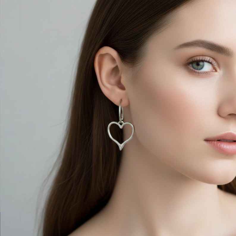 Rustic Heart Hoop Earrings, Silver - 16mm - - LadybugfeetDesigns -