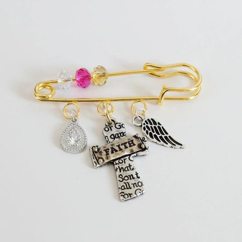Faith Safety Pin Brooch, Purse Charm - - LadybugfeetDesigns -