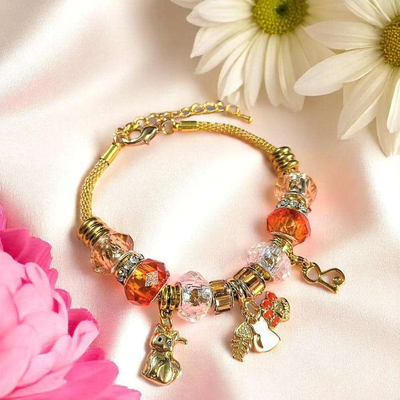MEOW European beaded bracelet - Gold - - LadybugfeetDesigns -