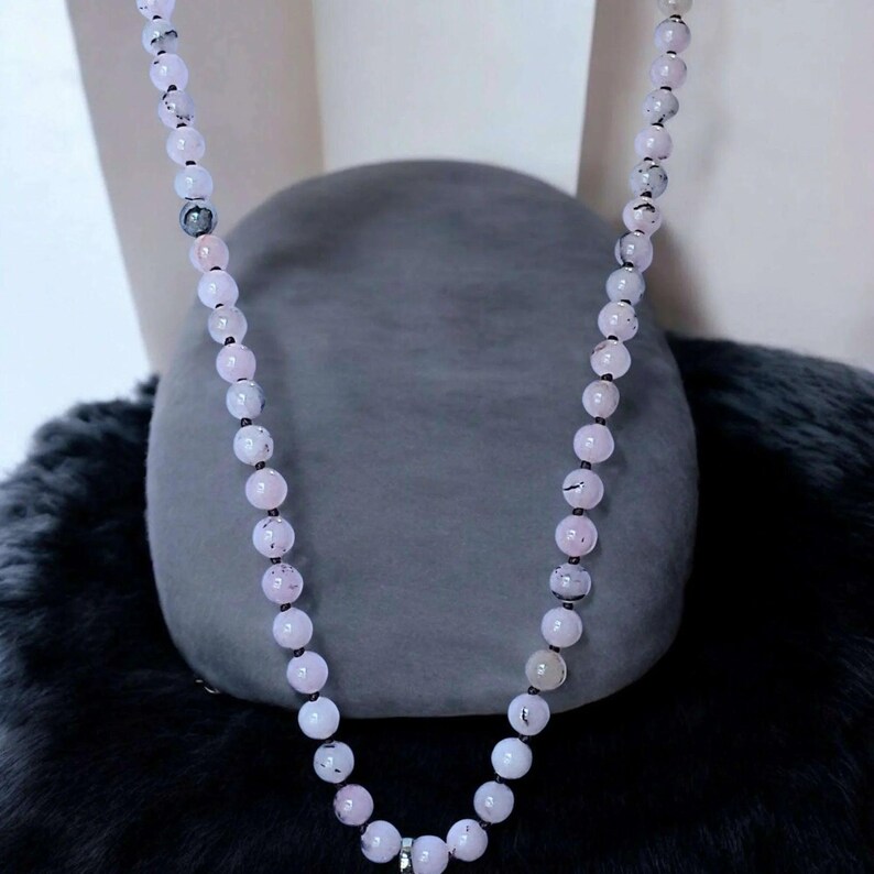 Pink Jade Semi-Precious Gemstone Necklace- 32 inch - - LadybugfeetDesigns -