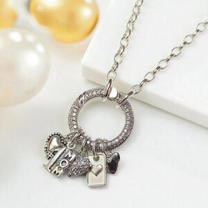 1 Mom Silver CZ Snap Ring Necklace, .925 Sterling Silver - 20 inch - - LadybugfeetDesigns -