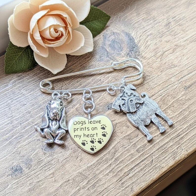 Dogs Leave Prints on my Heart Safety Pin Brooch, Purse Charm - - LadybugfeetDesigns -