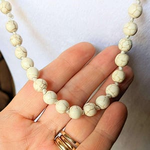 Howlite Semi-Precious Gemstone Necklace- 36 inch - - LadybugfeetDesigns -