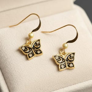 Celestial Butterfly Gold dangle earrings - - LadybugfeetDesigns -