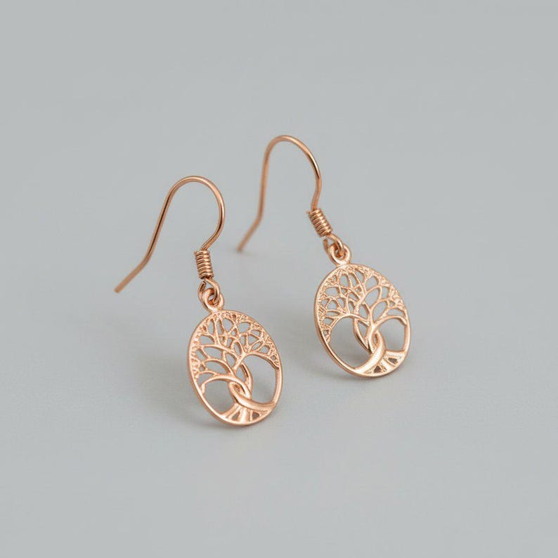 Tree of Life Rose Gold necklace earrings set,18 inch - - LadybugfeetDesigns -