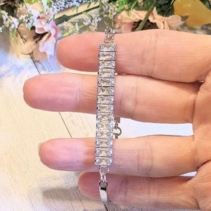 Silver CZ Baguette Bangle Bracelet, Large - - LadybugfeetDesigns -
