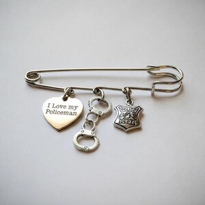I Love My Policeman Safety Pin Brooch, Purse Charm - - LadybugfeetDesigns -