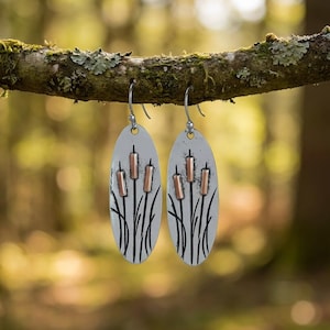 Rustic Cattail/Foxtail Hook Earrings, Silver