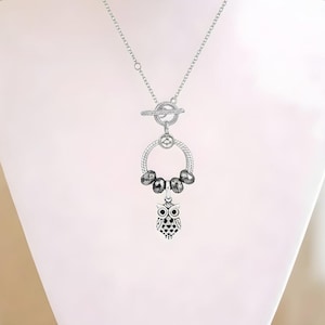 Pretty Owl Sterling Silver Toggle Charm Necklace, 20 inches - - LadybugfeetDesigns -