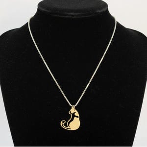 Two Tone Cat Necklace, Sterling Silver- 24 inches - - LadybugfeetDesigns -