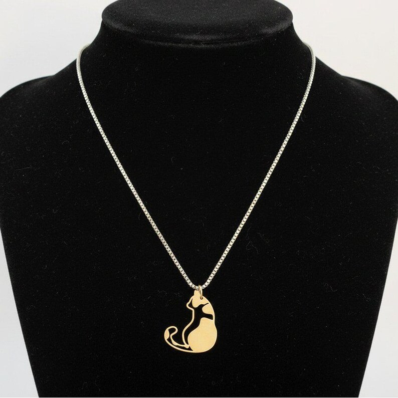 Two Tone Cat Necklace, Sterling Silver- 24 inches - - LadybugfeetDesigns -