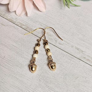 Gold Acorn Stainless Steel gold hook earrings - - LadybugfeetDesigns -